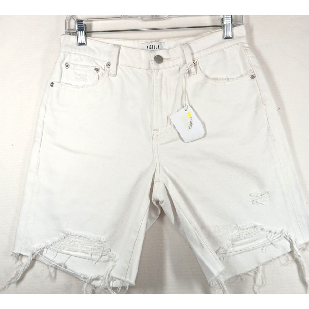Pistola Devin Mom Shorts Sz 25 High Rise White Distressed 90s Skater Kelly Fit